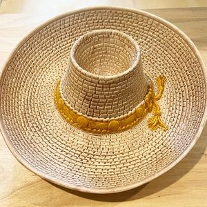 VINTAGE WHITTIER ceramic pottery COWBOY HAT chip & dip‎ serving tray dish EUC